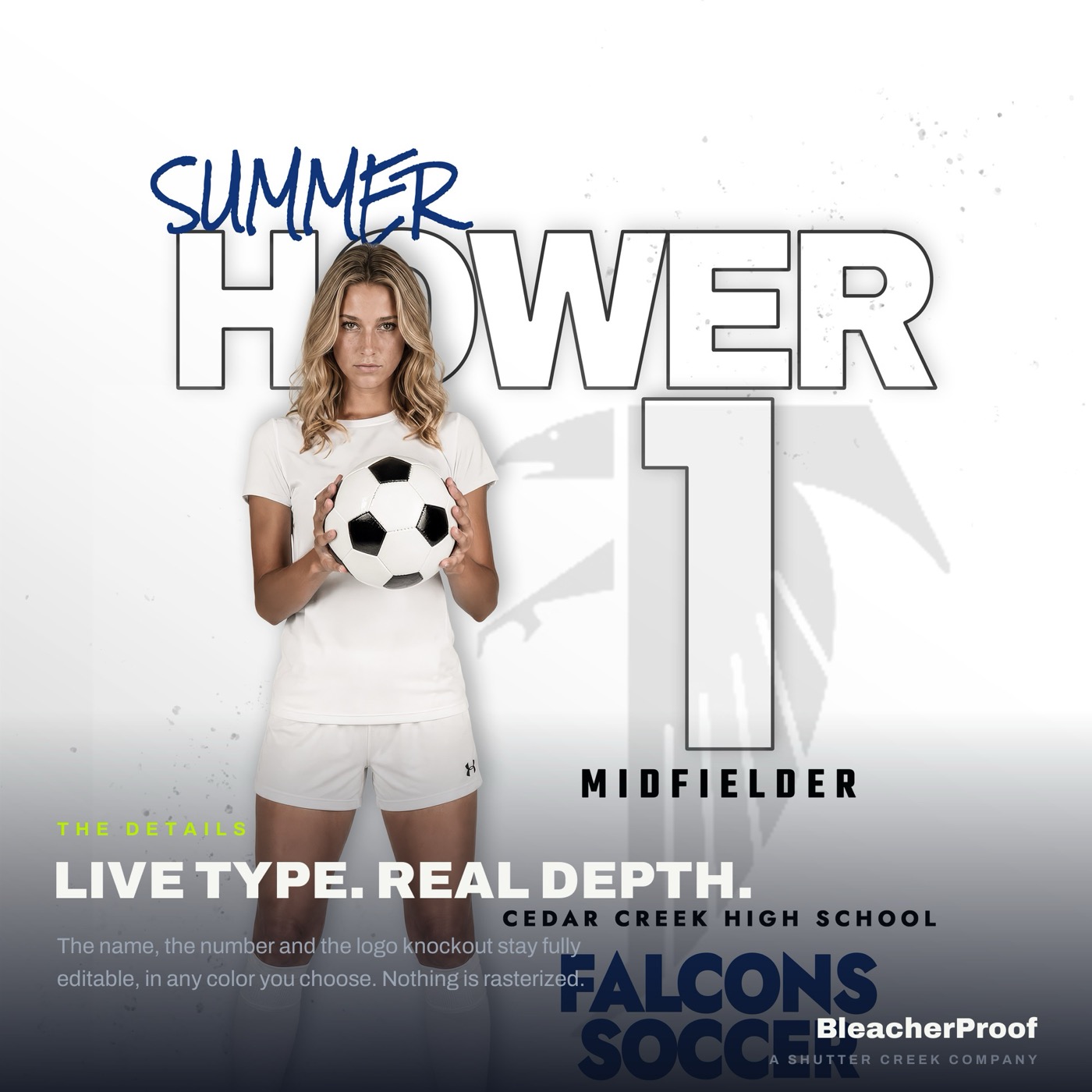Close-up details of the soccer poster type treatment and backdrop
