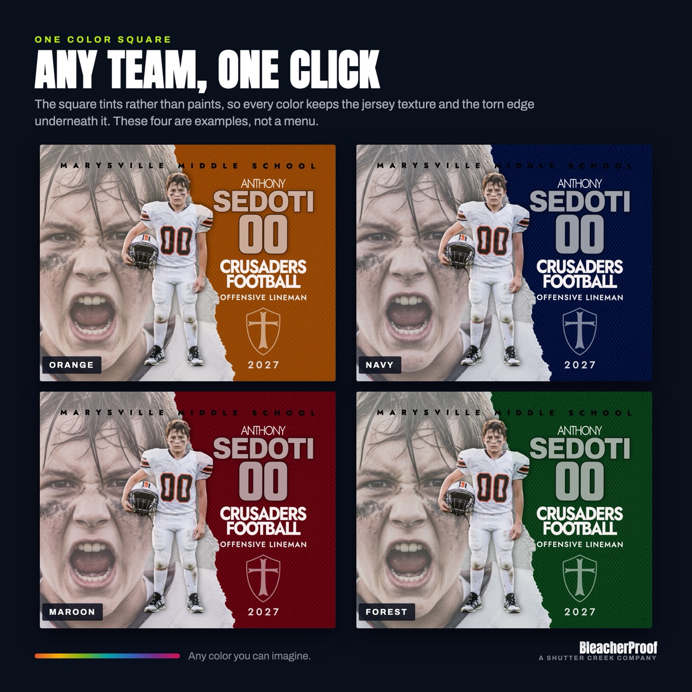 Torn player photo template recolored to four different team colors